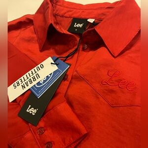 NWT Lee for Urban Outfitters Long Sleeve Red Satin Western Button Up Size Medium